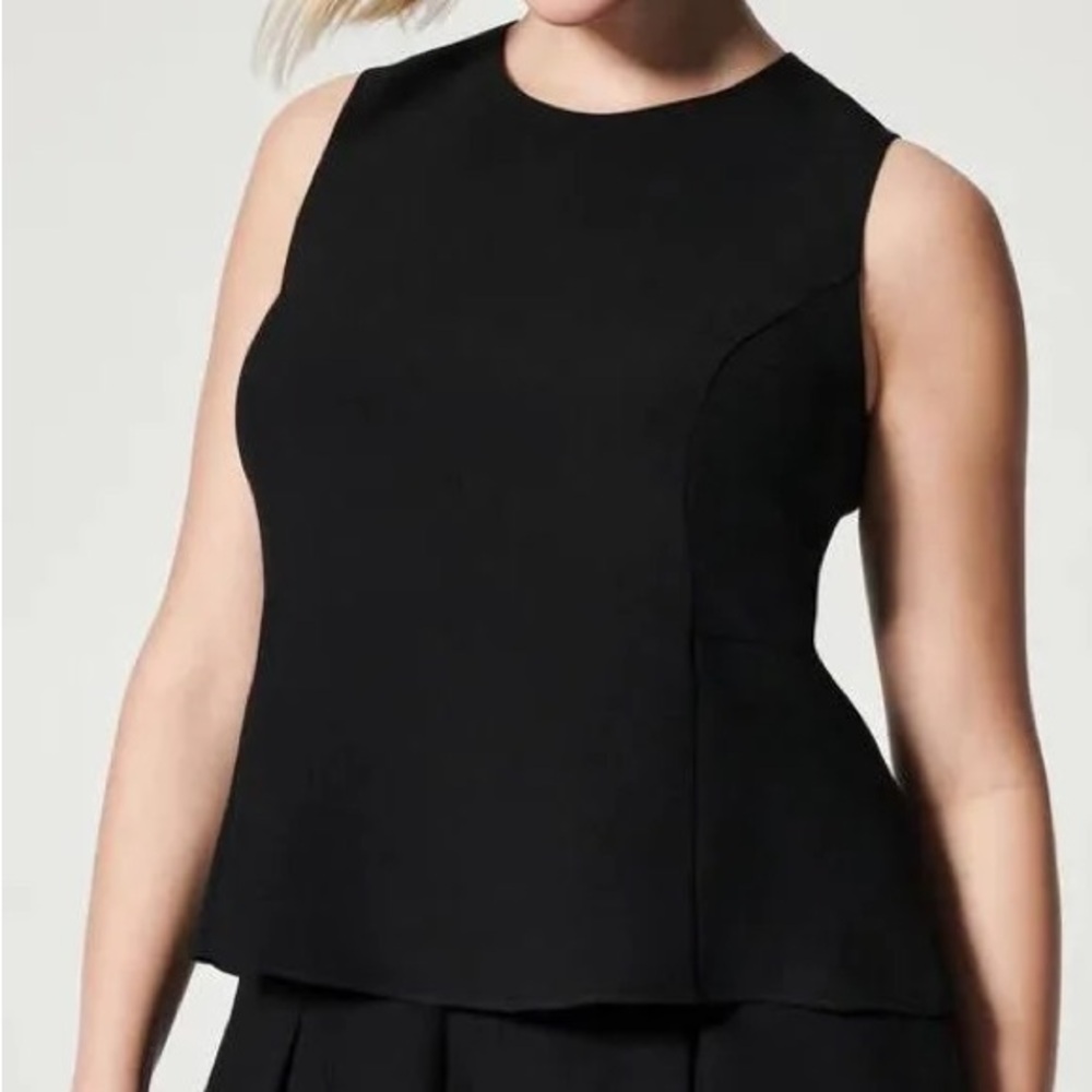 Spanx crepe black peplum tank, large. New with tags - Picture 2 of 6